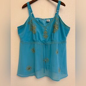 Cotton Express Turquoise Camisole with Gold Embroidery